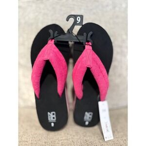 No Boundaries Womens Platform Flip Flops Pink Terry Cloth Striped Wedge Size 9